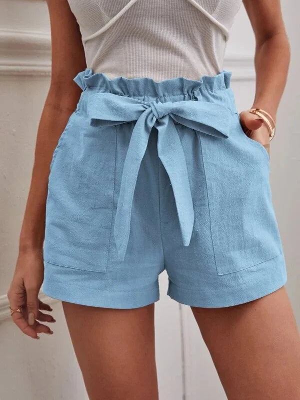 Women’s Summer Linen-Look Casual Shorts | High Waist, Wide Leg, Loose Fit