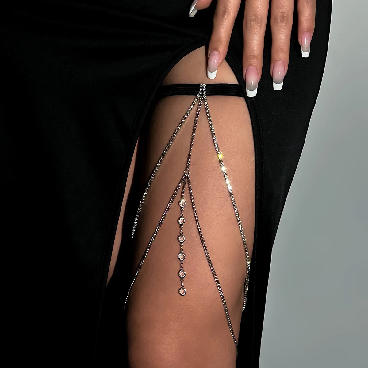 Shiny Crystal Multilayer Tassel Leg Chain