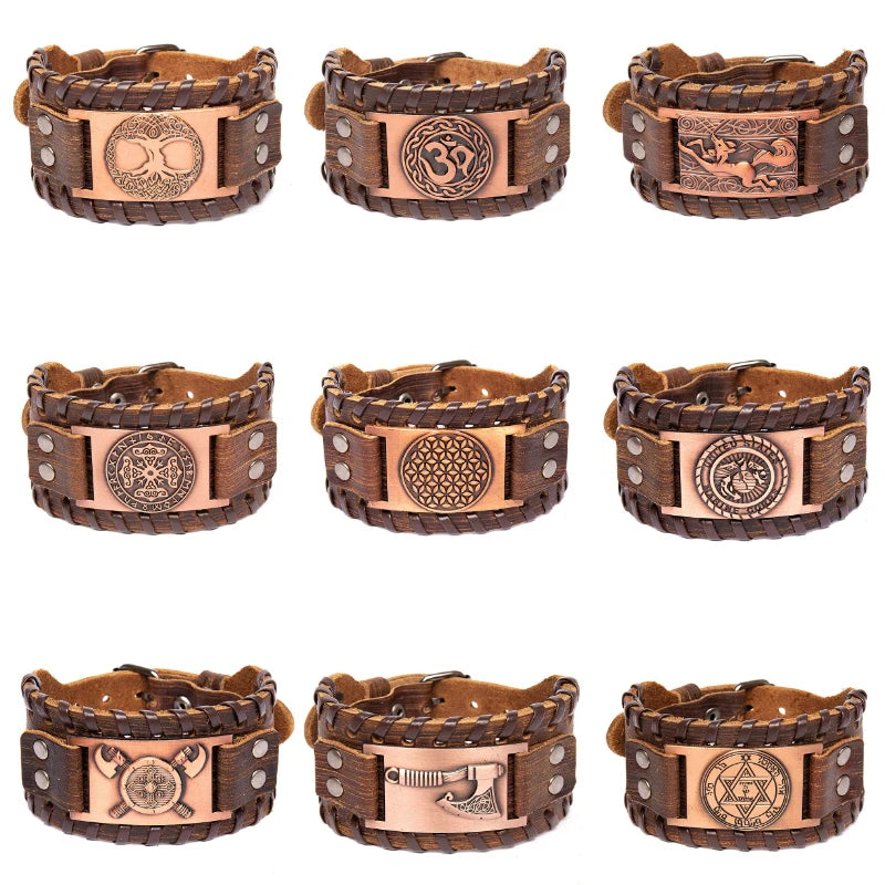 Retro Wide Leather Pirate Compass Bracelet