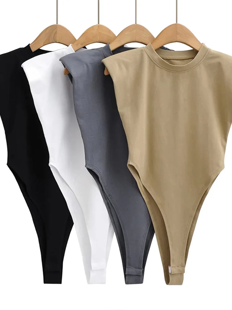 Sexy Bodycon Bodysuit – Padded Shoulder, Black & White
