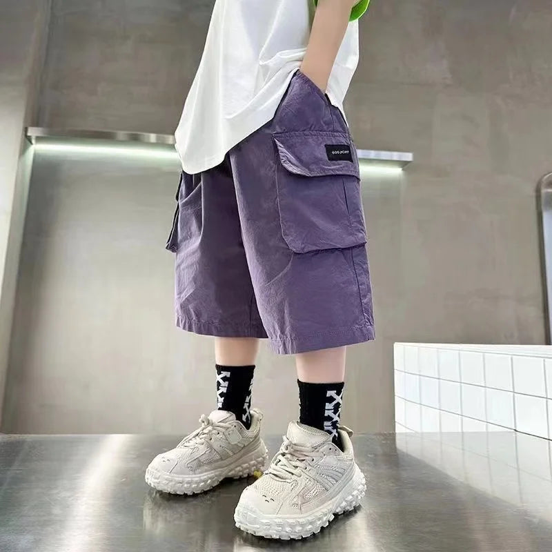 New Summer Teenage Short Boys Pants 3-14 Years Old Big Pocket Trousers For Kids Children Birthday Present