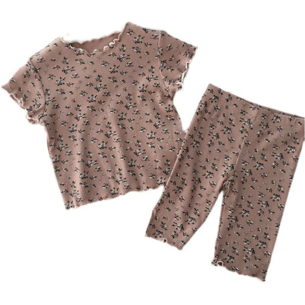 Girls’ Summer 2-Piece Floral Print T-Shirt & Pants Set