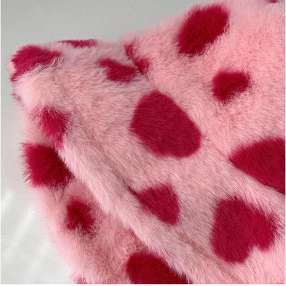 Sweet Faux Fur Fisherman Hat | Fluffy Heart Bucket Hat for Winter & Casual Wear