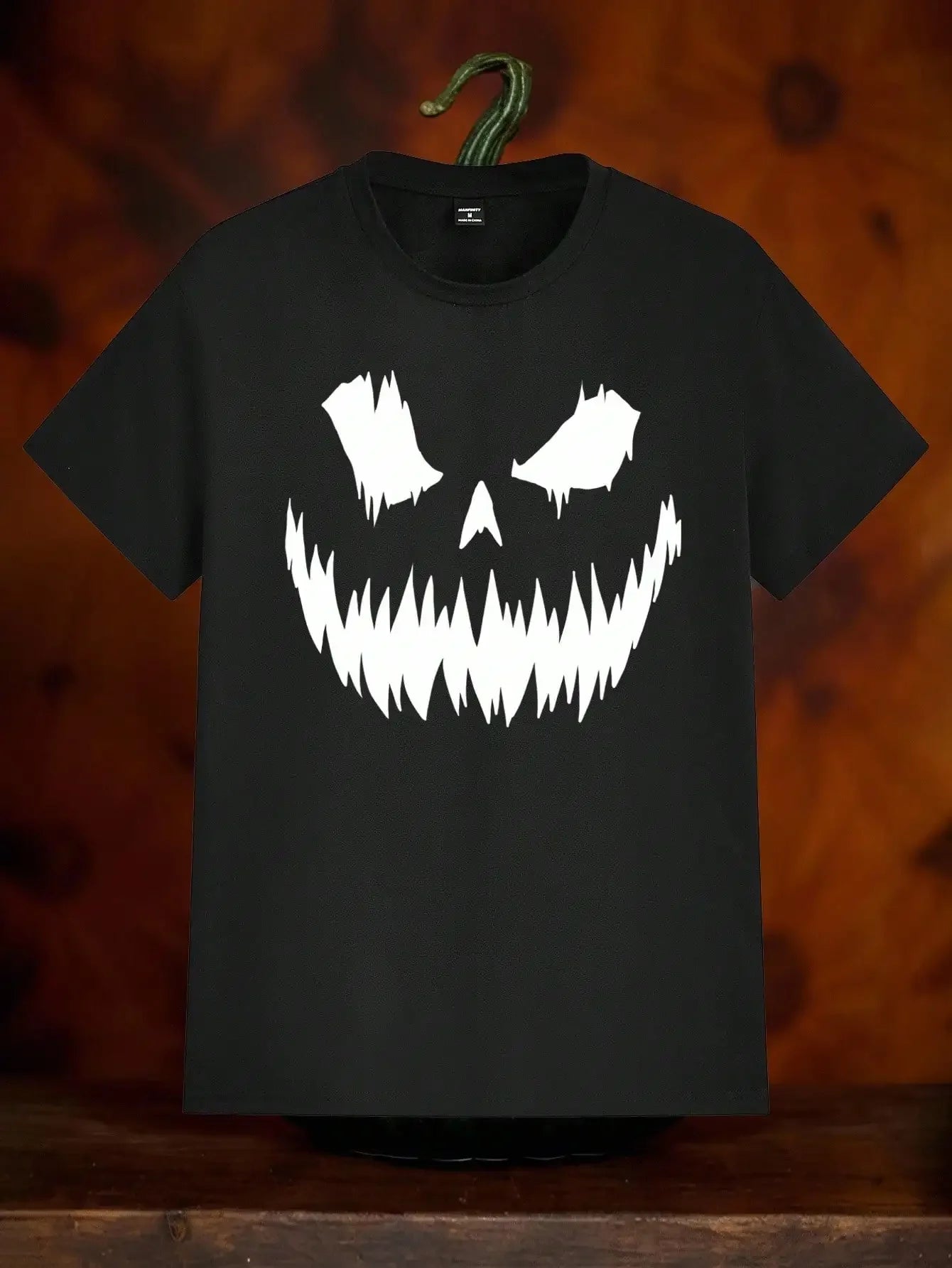 2025 Halloween Pumpkin Face Silhouette Print Casual Men&