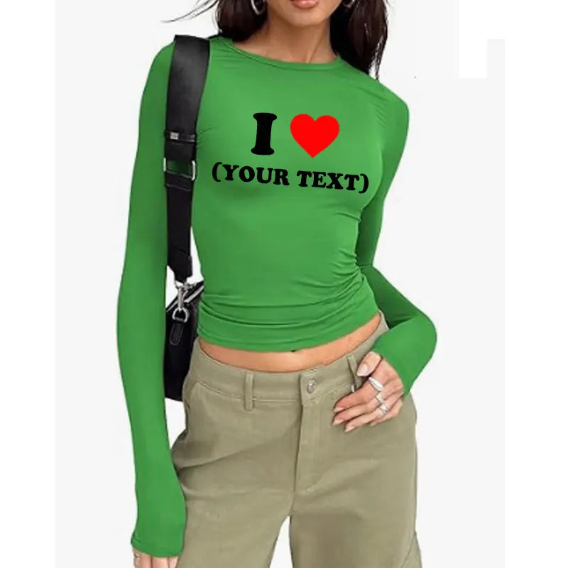 DIY Customize Your Text Couple Spring Autumn Women’s Long Sleeve Crop T-Shirt