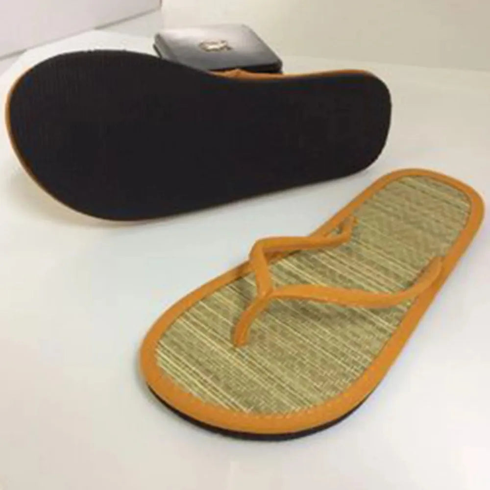 Women’s Flat Bamboo Rattan Flip-Flop Slippers