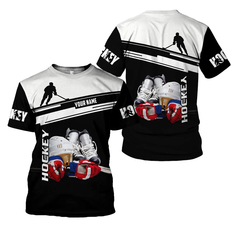 Hockey Stick Pattern 3D Print T-Shirt | Harajuku Loose Fit Casual Short Sleeve Sports Tee