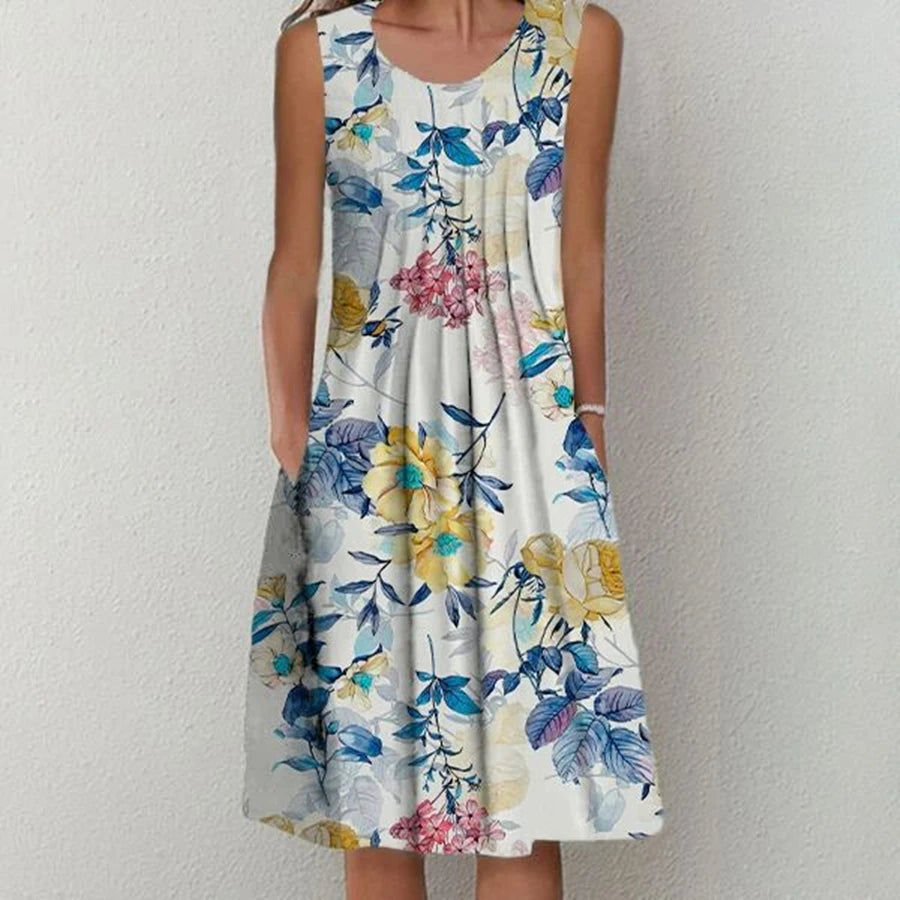 Elegant Printed Women’s Dress Casual Mid Calf