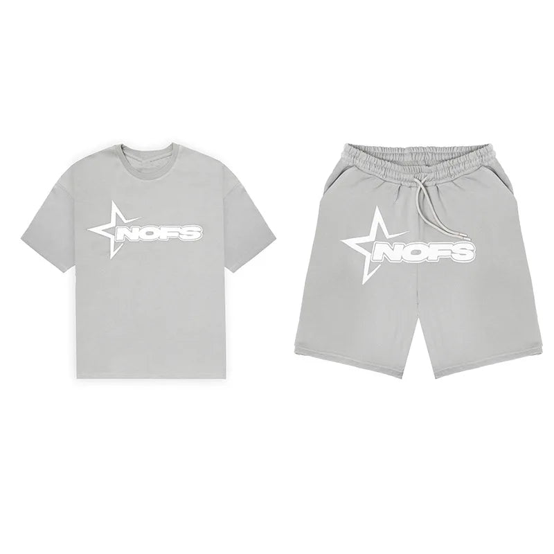 Men New Fashion Letter Graphics T-shirt Hip-hop Punk Summer Short Sleeve American Street Tops Shorts Set Y2K 2024 Men&