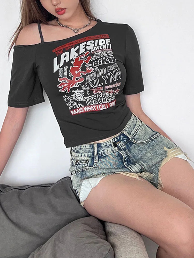 Women’s Y2K Asymmetrical Skew Collar Tee