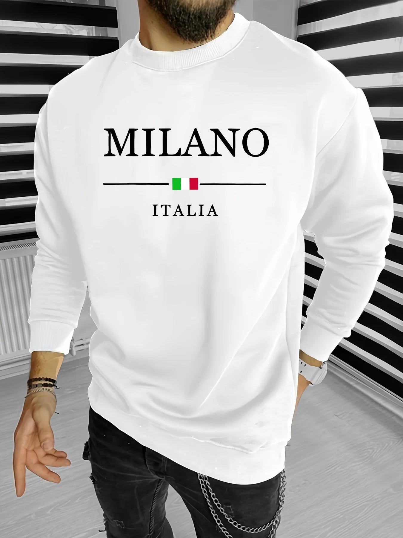 Men’s Autumn Winter MILANO ITALIA Graphic Sweatshirt – Casual Loose Fit