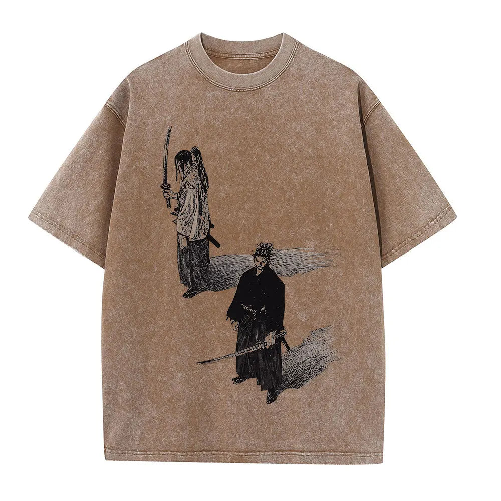 Men Streetwear Tshirt Anime Vagabond Graphic Print Vintage Harajuku Washed Black T Shirt Men Summer Casual Cotton Loose Top Tee
