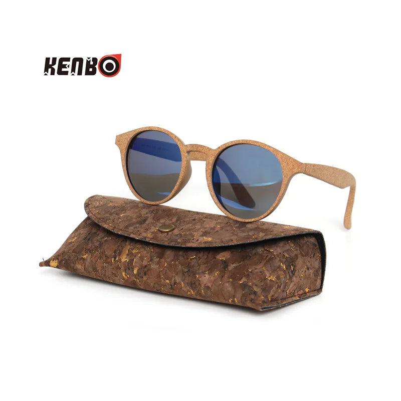 Round Bamboo Grain Polarized Sunglasses with Case – Unisex Wooden Style Shades