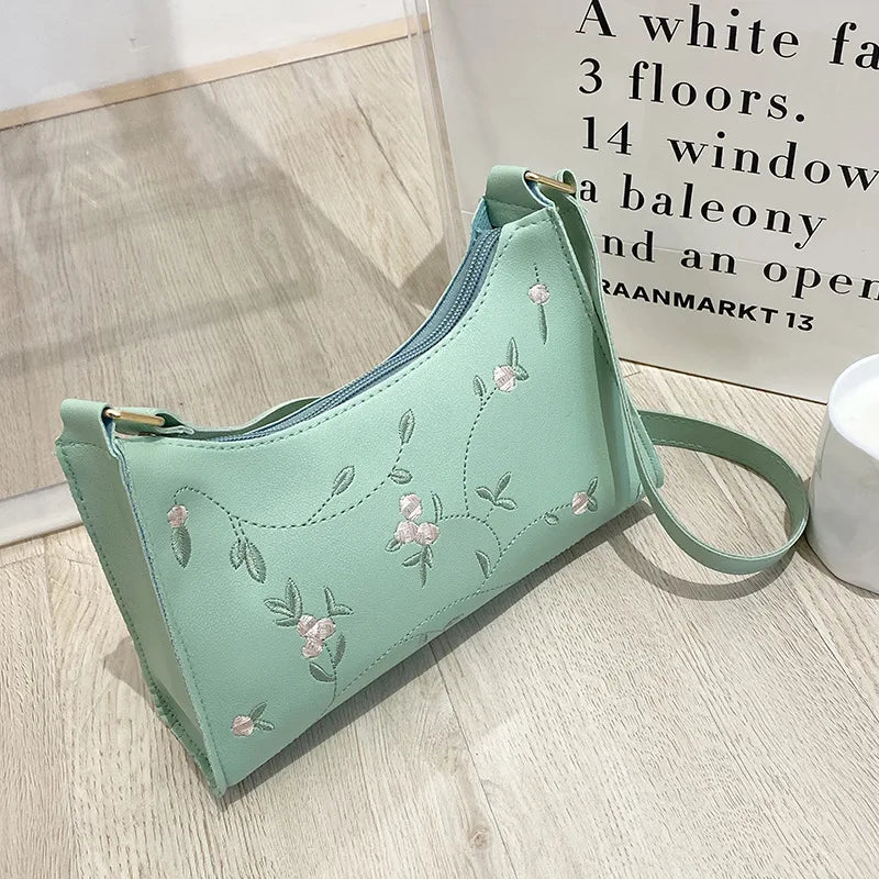 Summer Floral Lace Stitching PU Leather Shoulder Bag