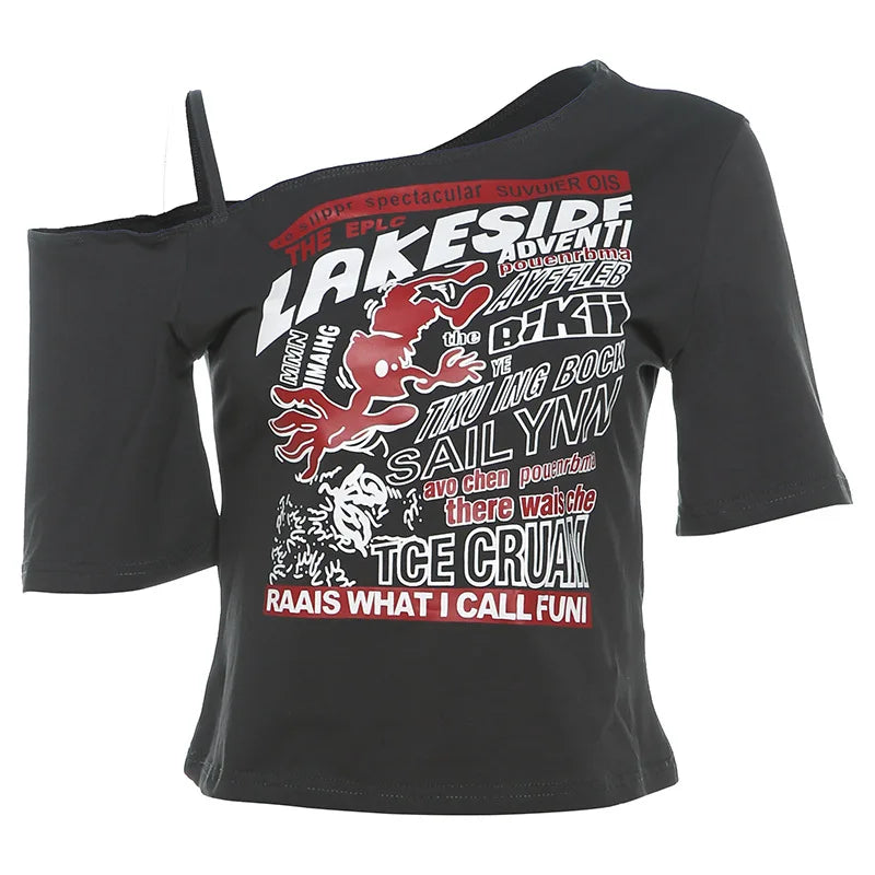 Women’s Y2K Asymmetrical Skew Collar Tee