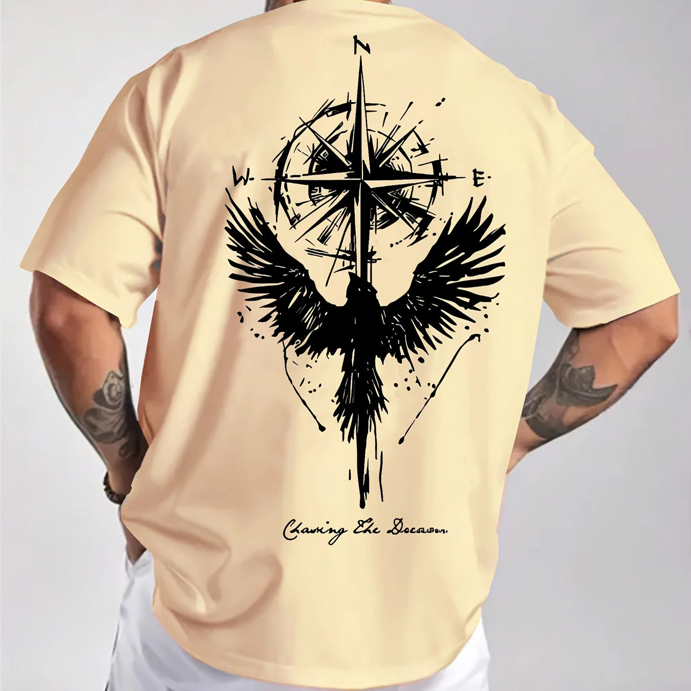 Men’s Cotton Compass & Bird Print T-Shirt