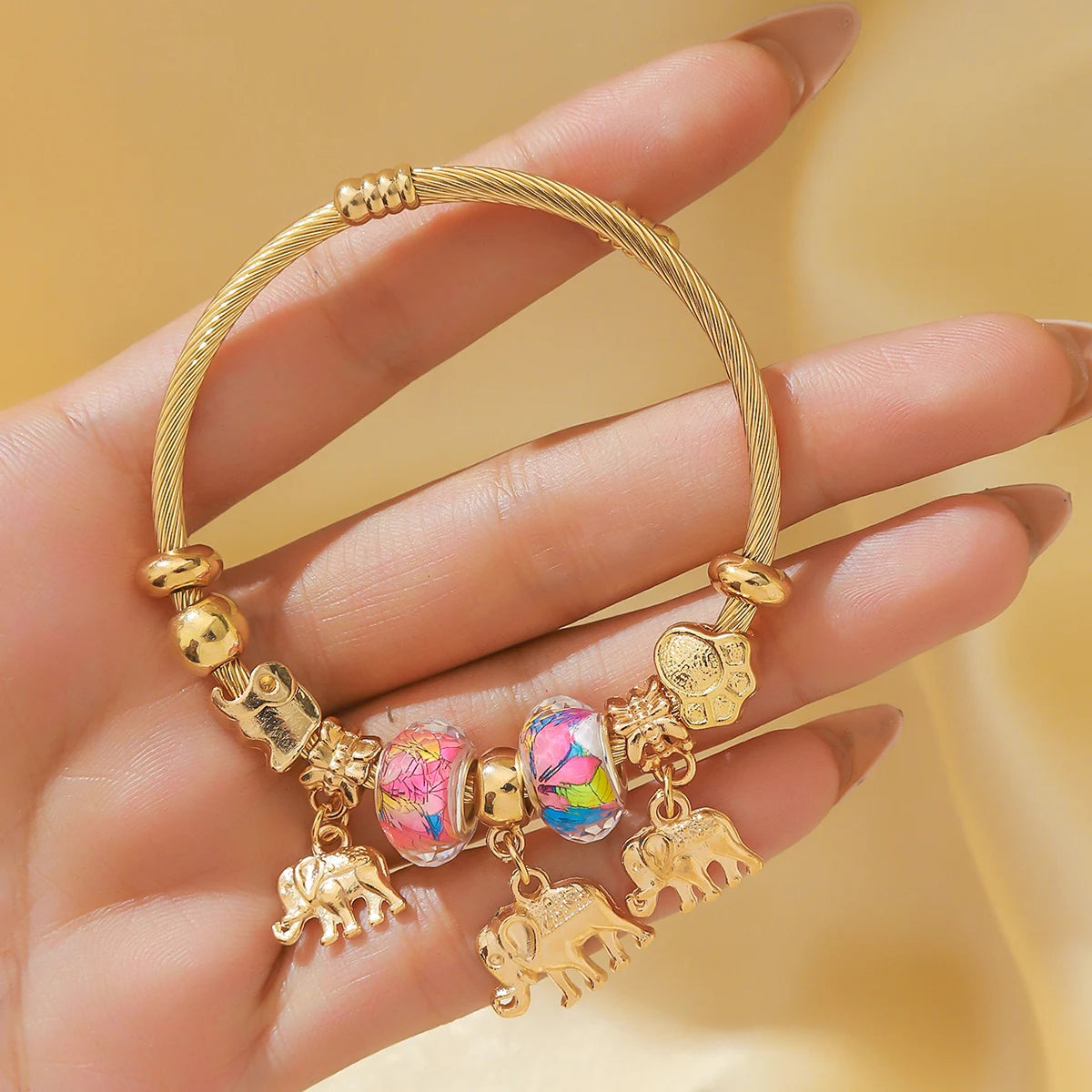 Elephant & Life Tree Charm Bracelet