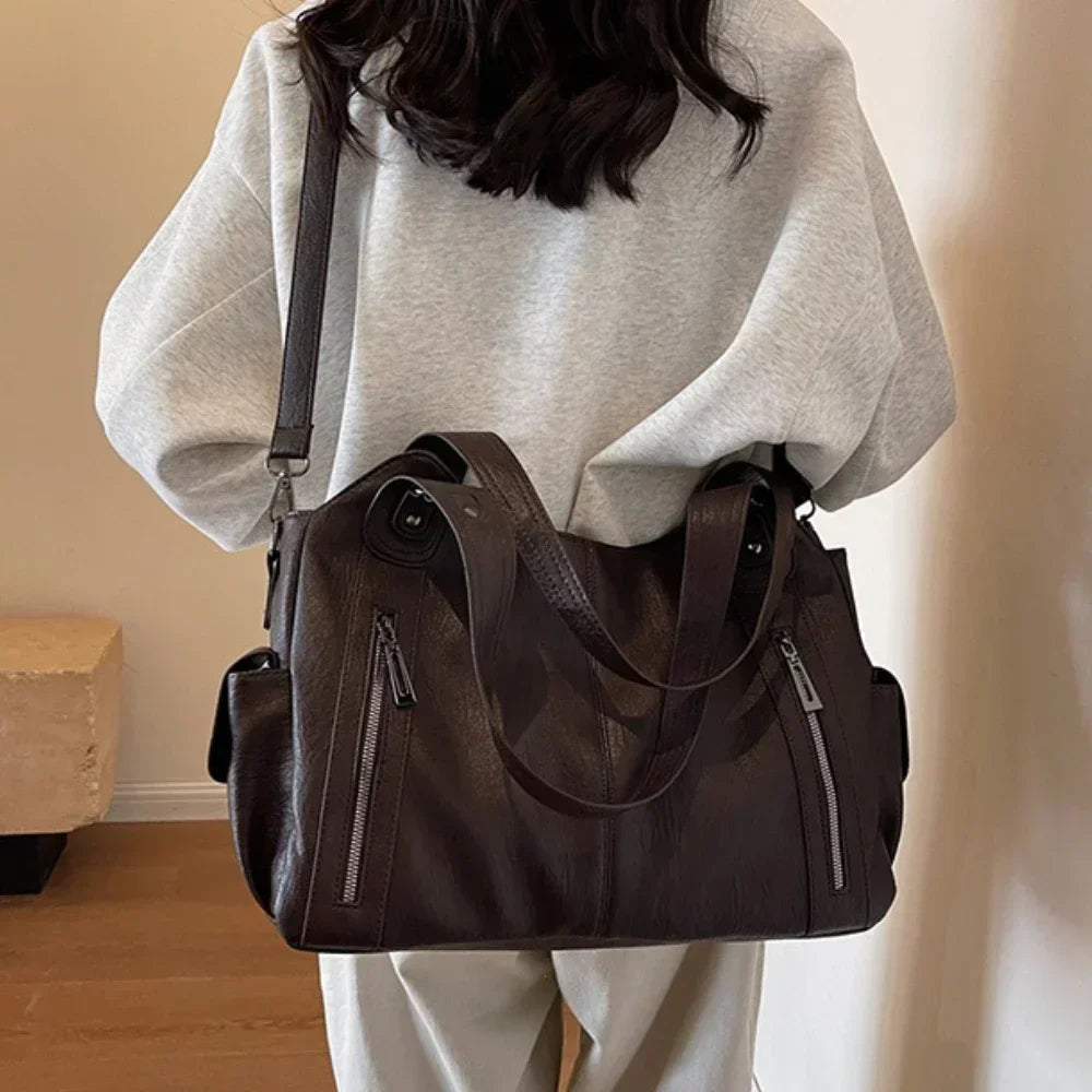 Contrasting Color PU Leather Shoulder Bag