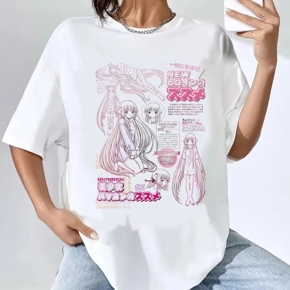 Women’s Kawaii Vintage Cartoon Tee with O-Neck