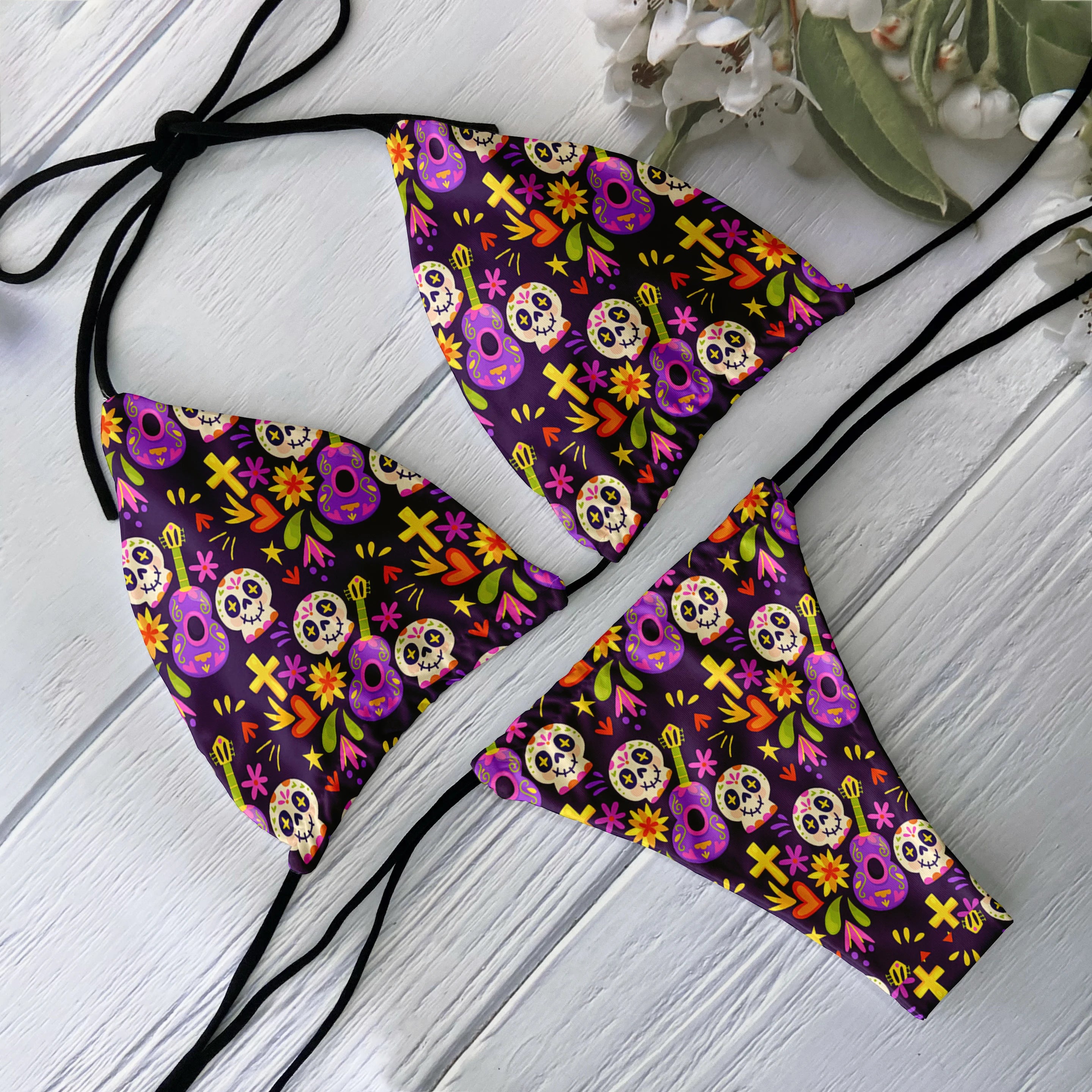 Skull Print Backless Bikini Set