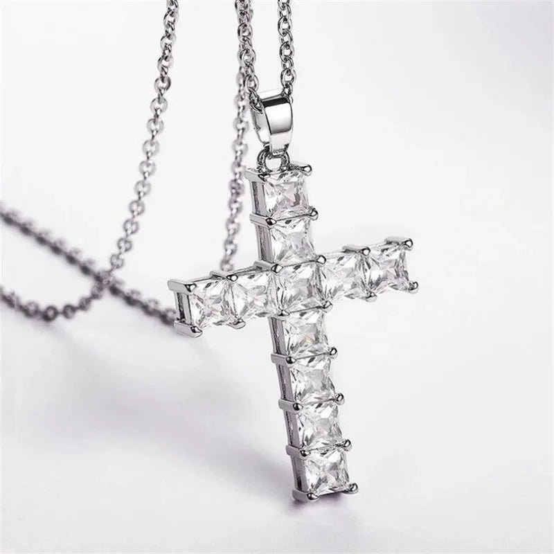 Golden Multicolor Crystal Cross Pendant Necklace