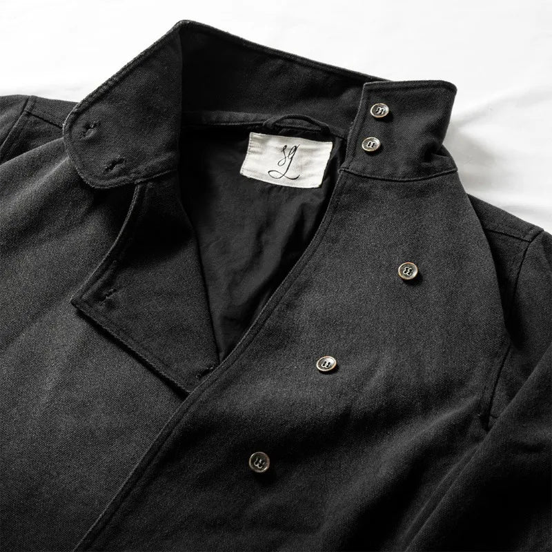 New Trendy Men Womens Black Asymmetrical Collar Short Jacket Y2K Retro Denim Coat Casual Fashion Harajuku Stand Up Collar Coat