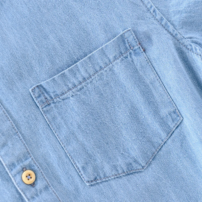 Men Denim Shirt , Thin Summer Half Sleeve Casual Top, Loose Trendy Handsome Short Sleeve ,Camping Denim Short Sleeve Jacket