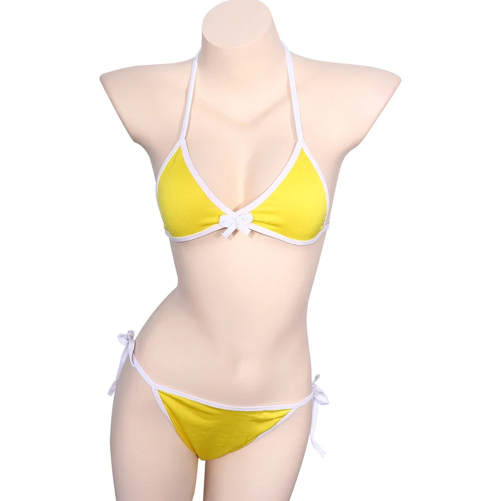 Contrast Binding Triangle Bikini Swimsuit