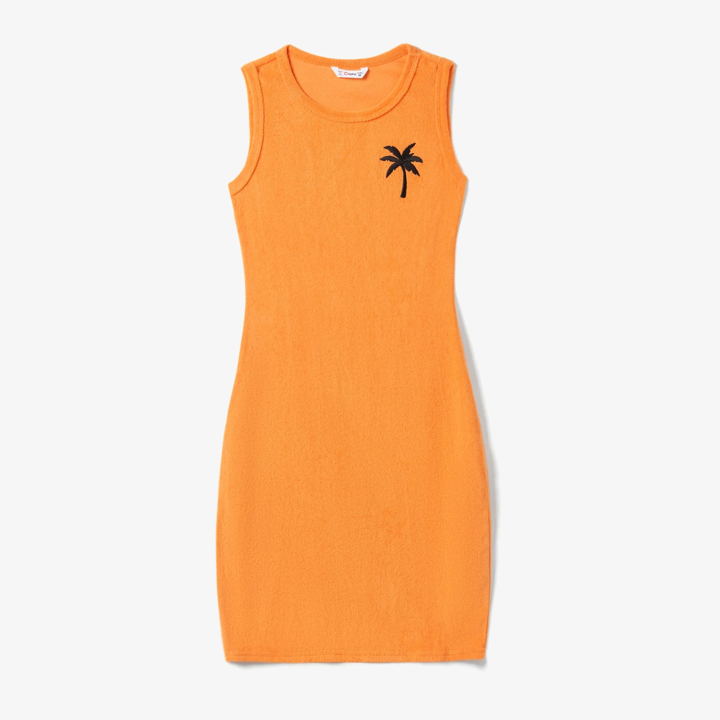 PatPat Family Matching Orange Terry Tank Top and Bodycon Tank Dress Sets Suitable for Summer Season Soft and Comfortable