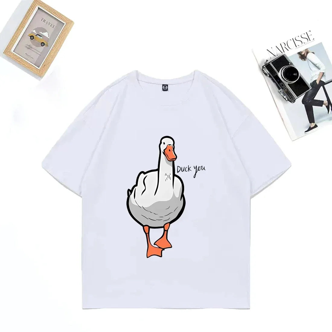 Funny Duck You Print Oversized T-Shirt | Unisex Hip Hop Streetwear Short Sleeve Tee