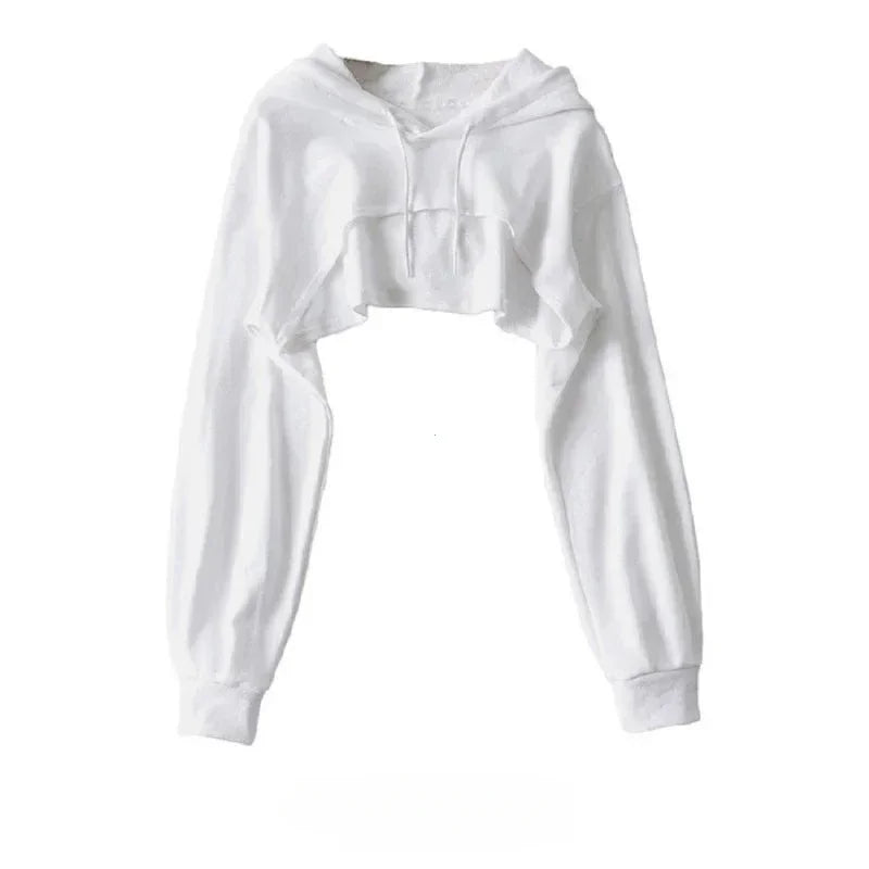 Irregular Crop Hoodie for Women – Ultra Short Long Sleeve Pullover