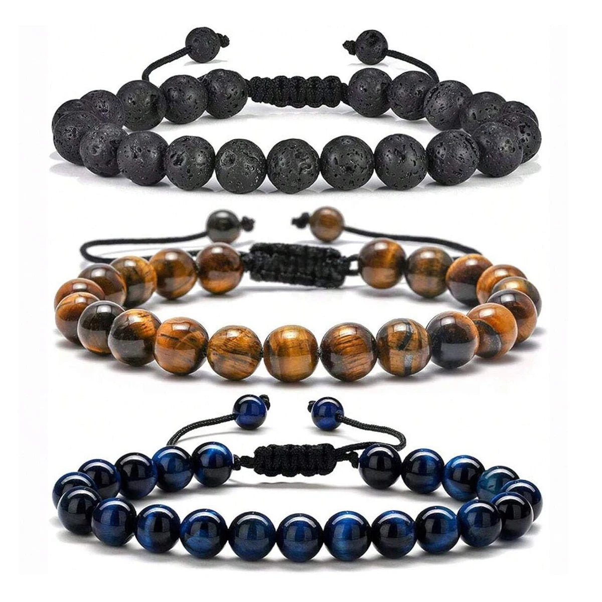 8mm Natural Tiger Eye & Lava Rock Bracelet