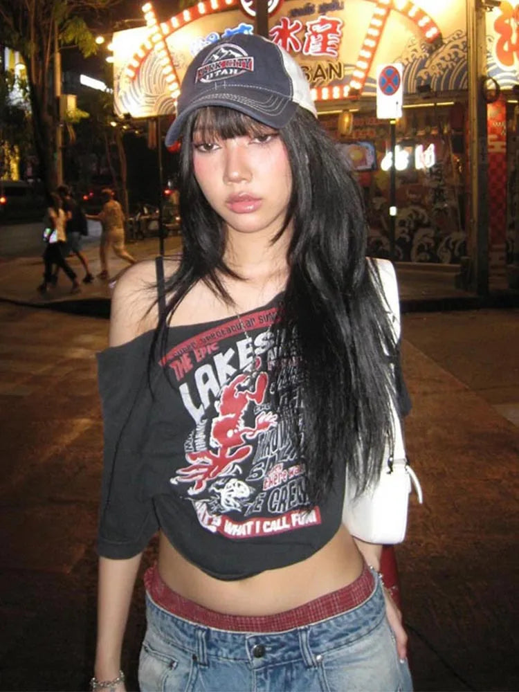 Women’s Y2K Asymmetrical Skew Collar Tee