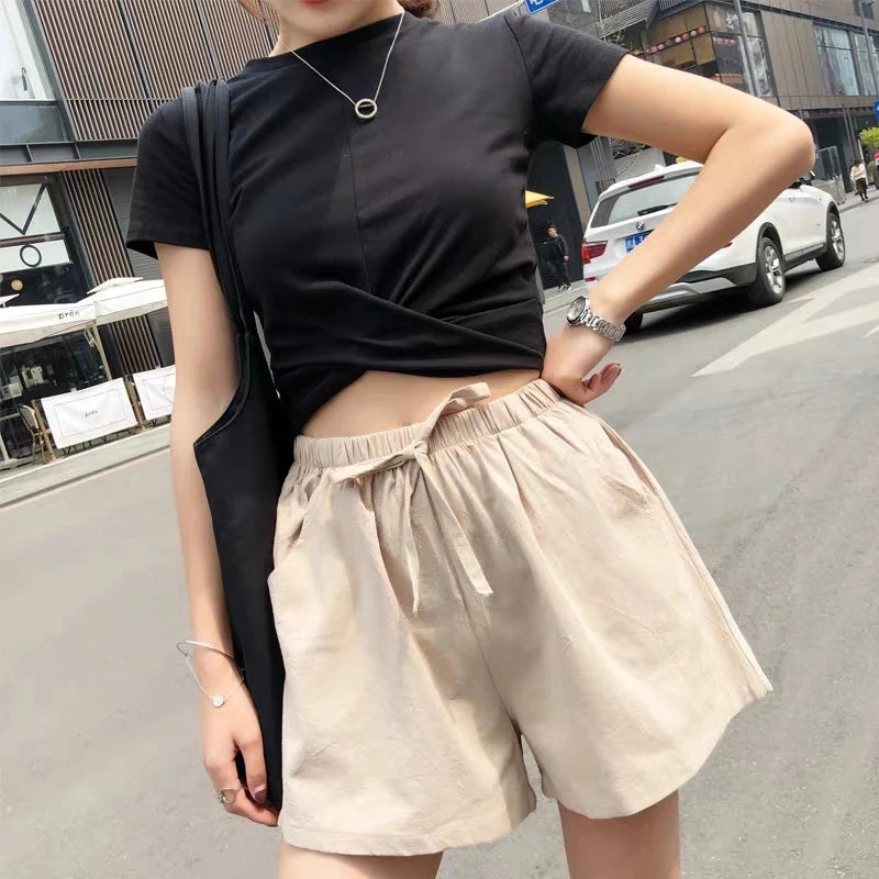 Women’s Summer Cotton Linen High-Waist Shorts | Casual Sports & Fashion Shorts