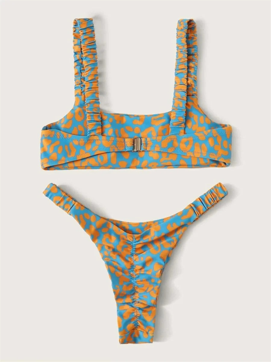 Sexy Micro Bikini Orange Leopard Push Up
