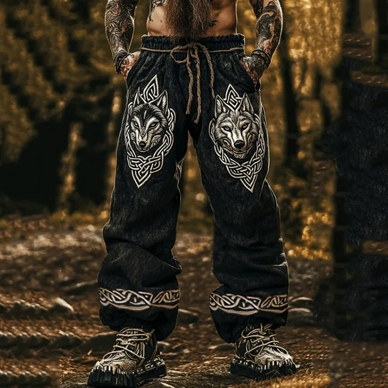 Men’s Retro Viking Celtic Skeleton 3D Printed Casual Drawstring Pants
