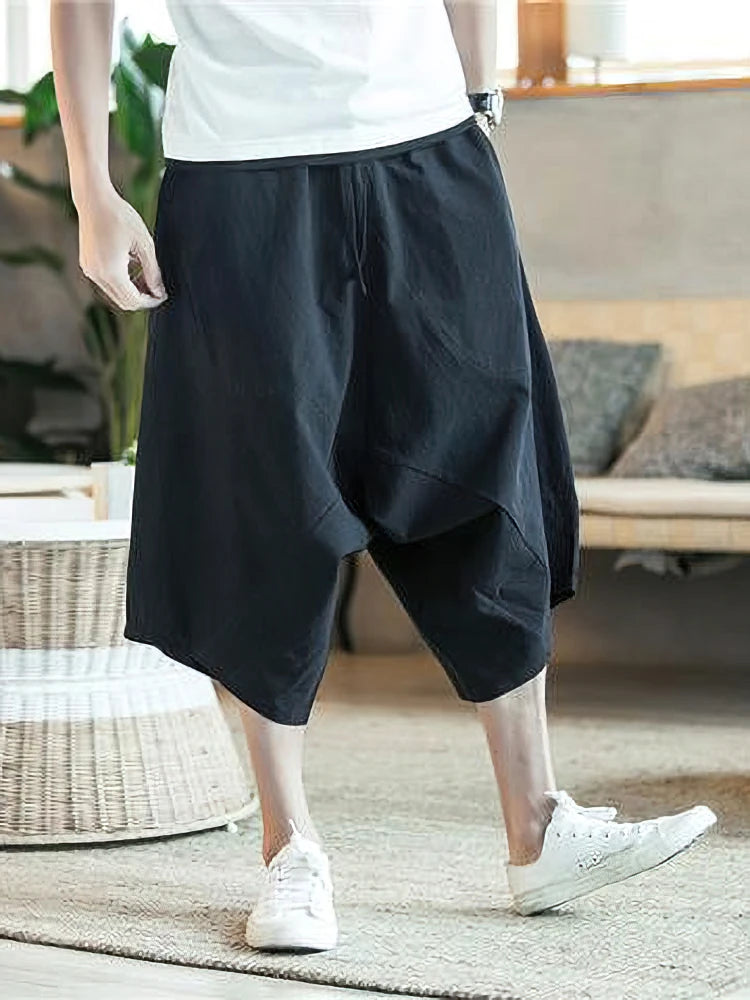 Men’s Cotton Linen Wide-Leg Shorts | Japanese Casual Summer Wear