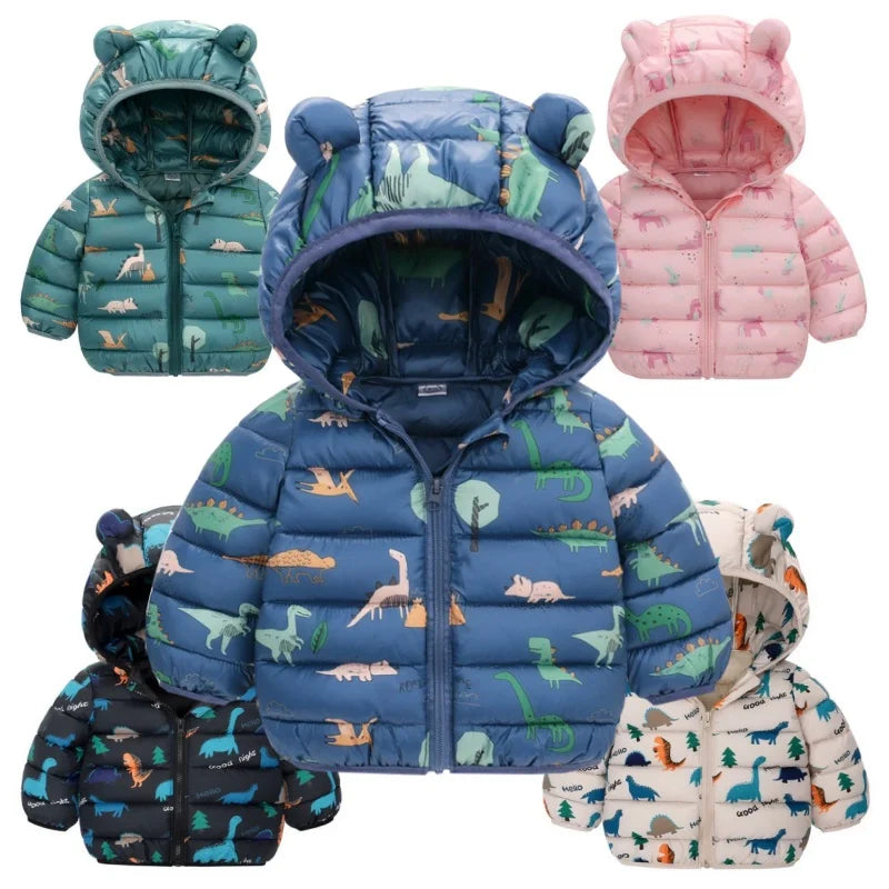 Kids Dinosaur Hooded Down Jacket