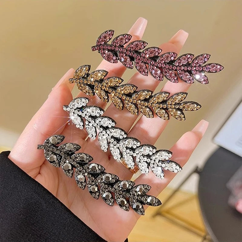 Elegant Rhinestone Sparkling Wheat Hair Clips for Women