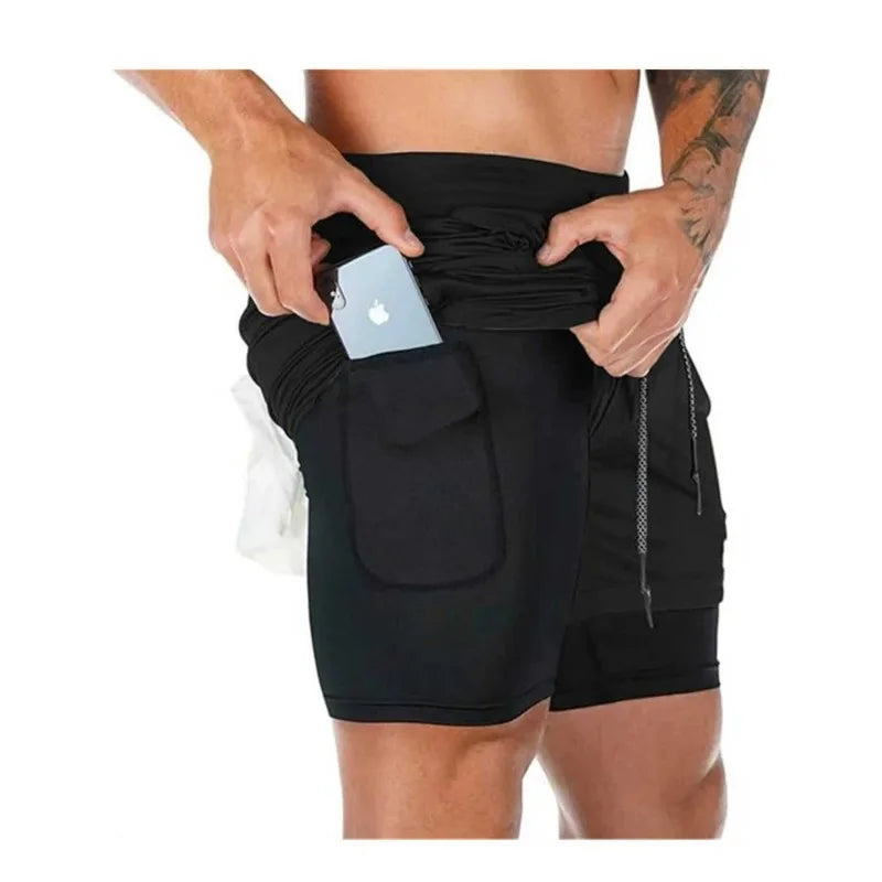 Men’s Camo 2-in-1 Running Shorts | Quick-Dry Gym Training Shorts with Built-In Pocket