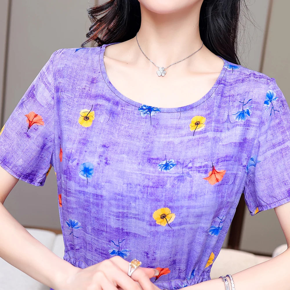 Vintage Print O-Neck Summer Beach Dress