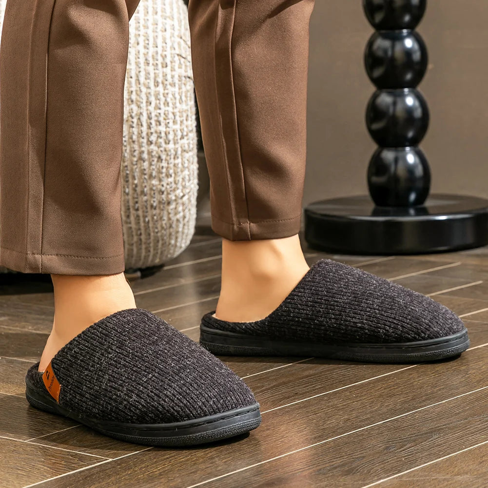 Men’s Memory Foam Cushion Slippers – Warm Indoor Platform Shoes