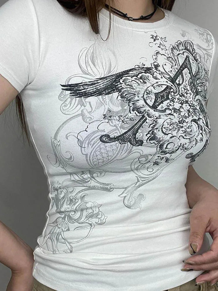 Retro Graphic Crop Top – Women’s Casual Vintage Tee