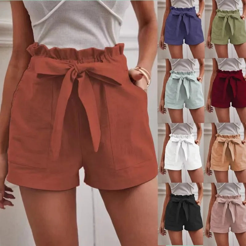 Women’s Summer Linen-Look Casual Shorts | High Waist, Wide Leg, Loose Fit