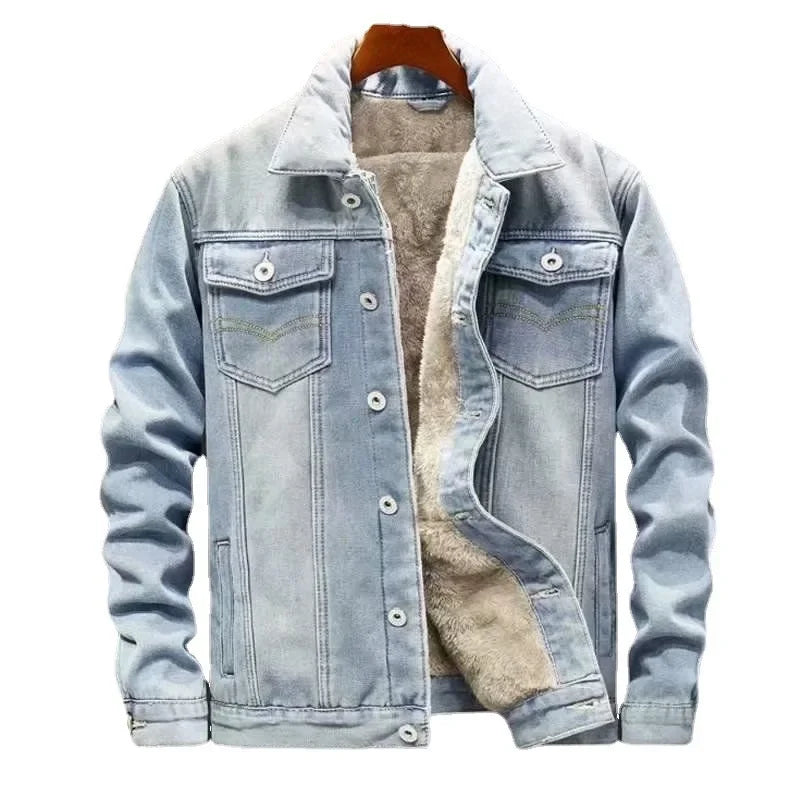 Thickened Fleece-Lined Denim Jacket Men&