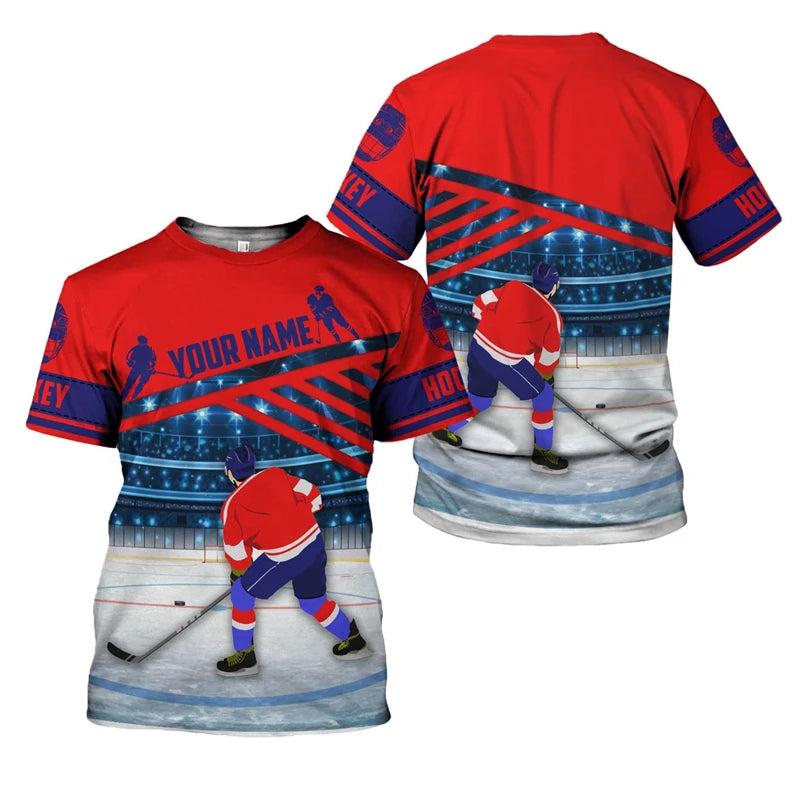 Hockey Stick Pattern 3D Print T-Shirt | Harajuku Loose Fit Casual Short Sleeve Sports Tee