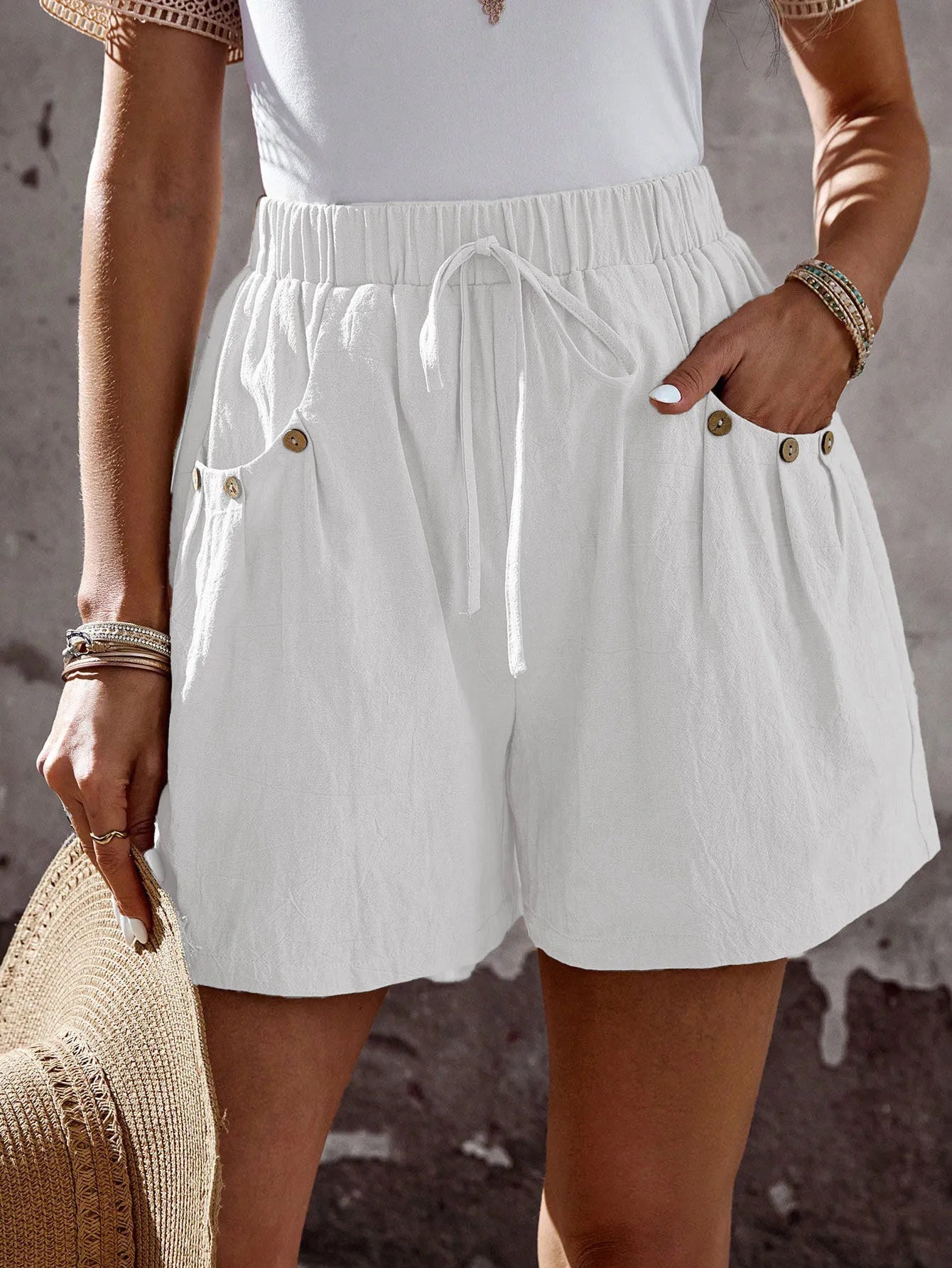 European & American Style Summer Casual Shorts | Elastic Waistband with Drawstring & Pockets