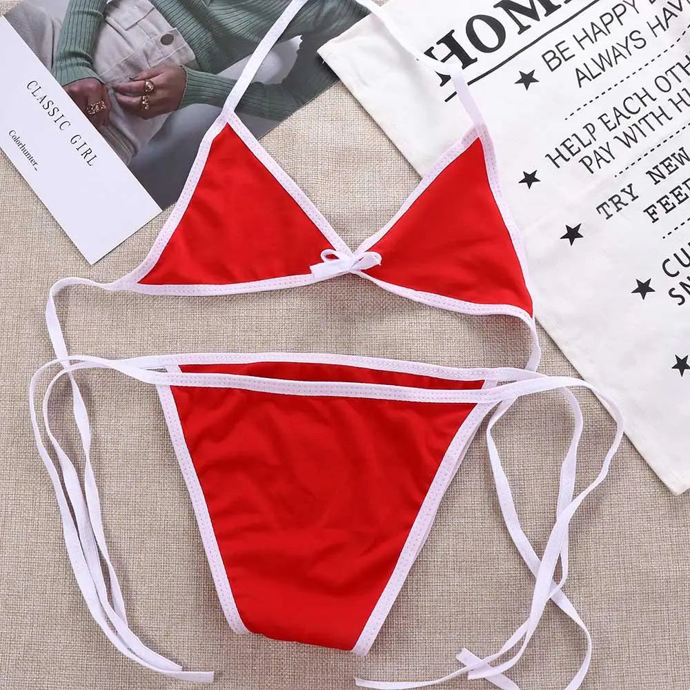 Contrast Binding Triangle Bikini Swimsuit
