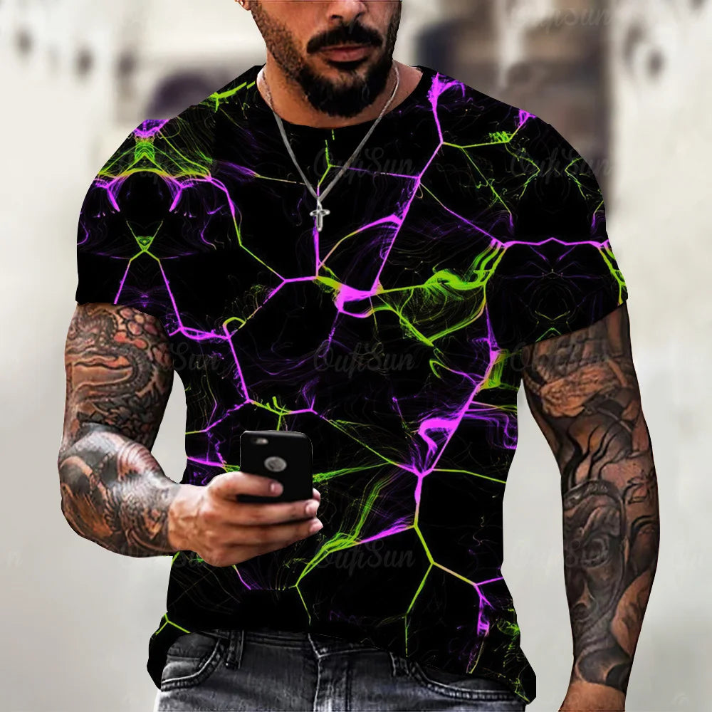Men’s 3D Lightning Print T-Shirt – Casual Oversized Short Sleeve