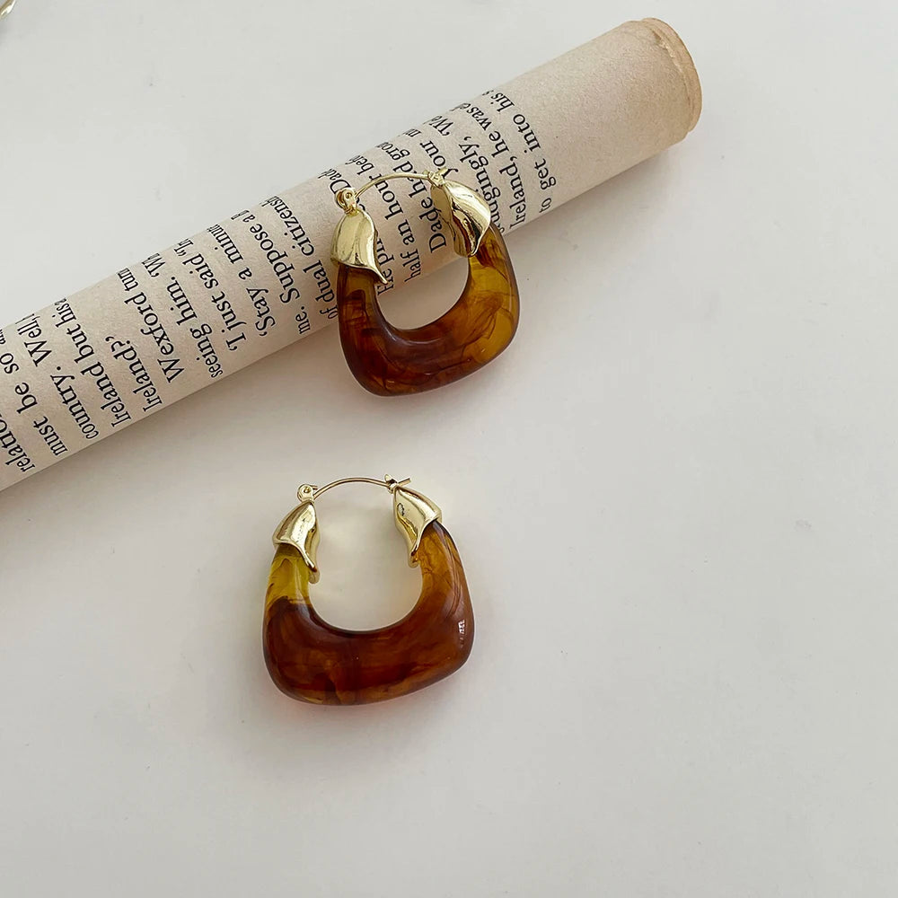 Vintage U-Shaped Enamel Hoop Earrings